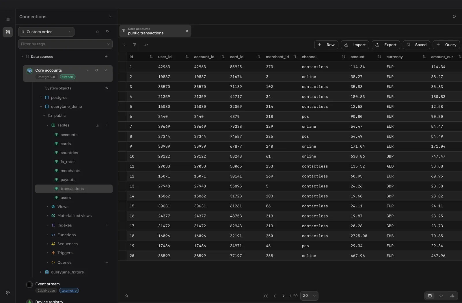 Query result page with the Table, JSON and Tree switch next to the pager